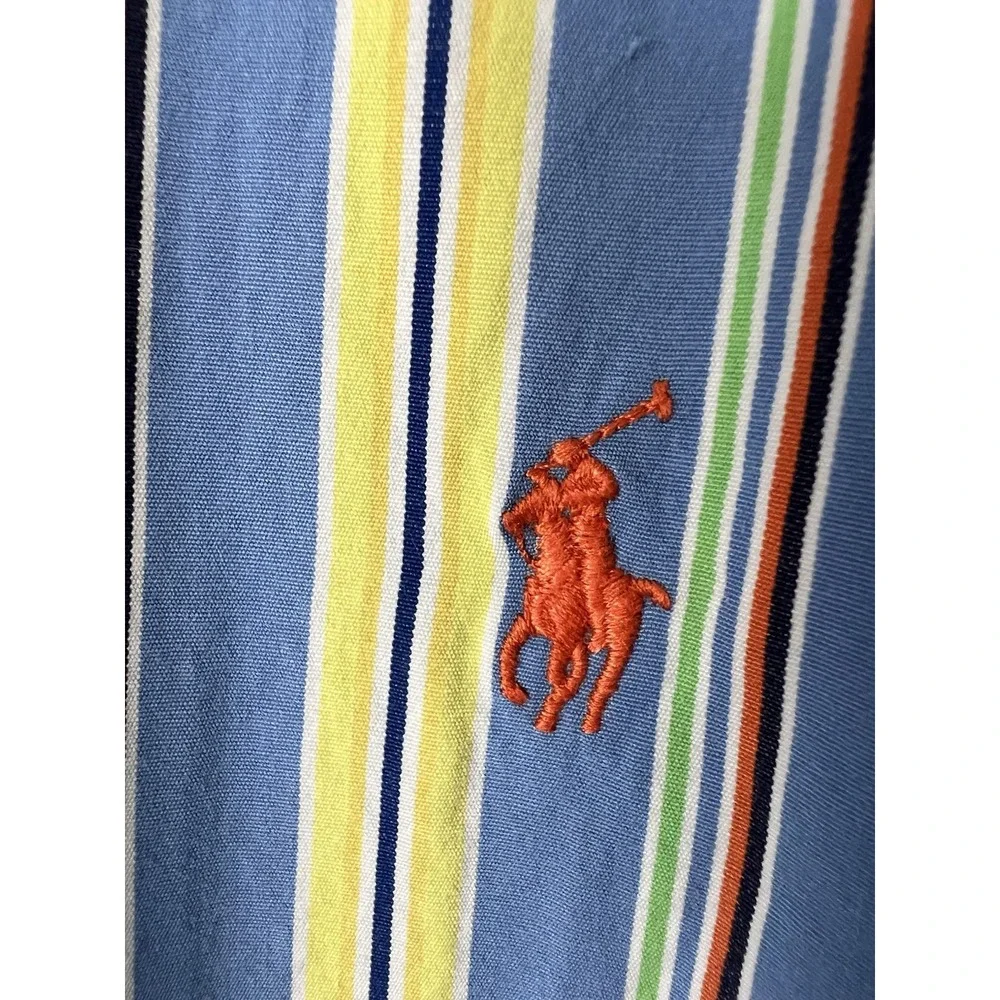 Polo Ralph Lauren Mens XL Blue Multicolor Stripe Classic Fit Button Down Pony